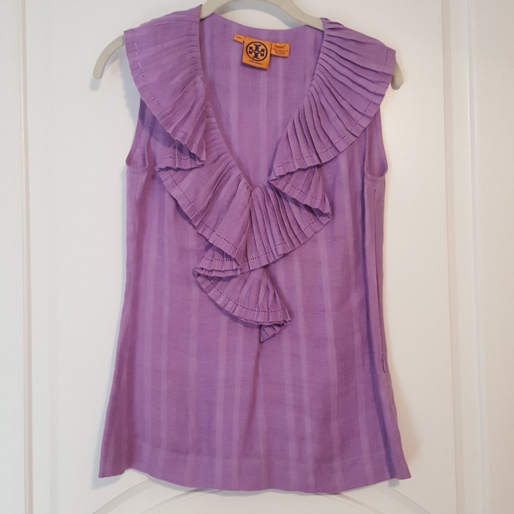 Tory Burch Lilac Pleated Linen Shell Top